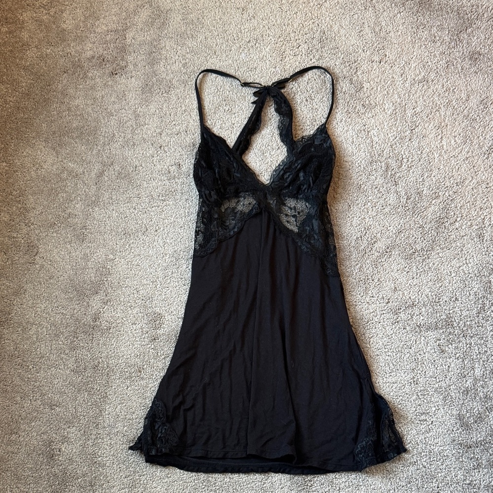 Avidlove Black Lace Babydoll Chemise Lingerie Strappy Sleepwear SIZE S